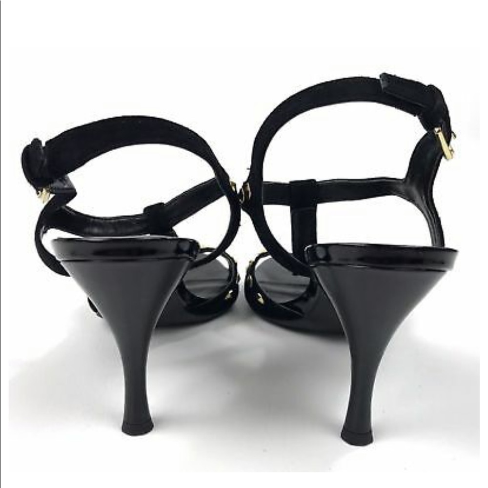 Franco Sarto Black and Gold Studded Heels
